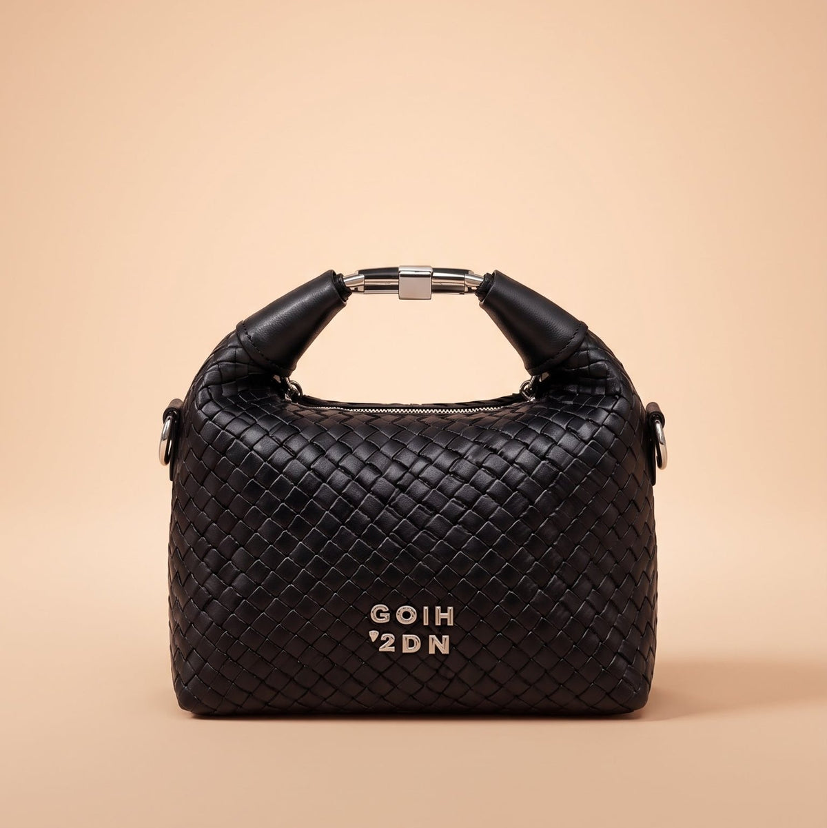 Classic Black Woven Top-Handle Trendy Bag
