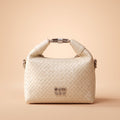 Milky White Woven Vegan Leather Top-Handle  Bag