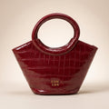Burgundy Croc-Embossed Structured Handbag
