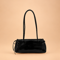 Glossy Black Minimalist Bow Shoulder Handbag