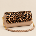 Tan Leopard Print Glossy Shoulder Bag with Braided Strap