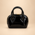 Black Glossy Dome Handbag with Gold-Tone Hardware with cherry charm