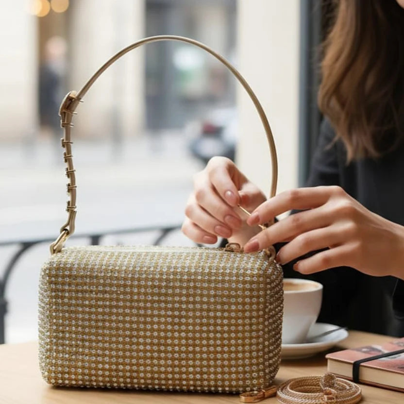 Beaded Gold Evening Shoulder Bag for Women
