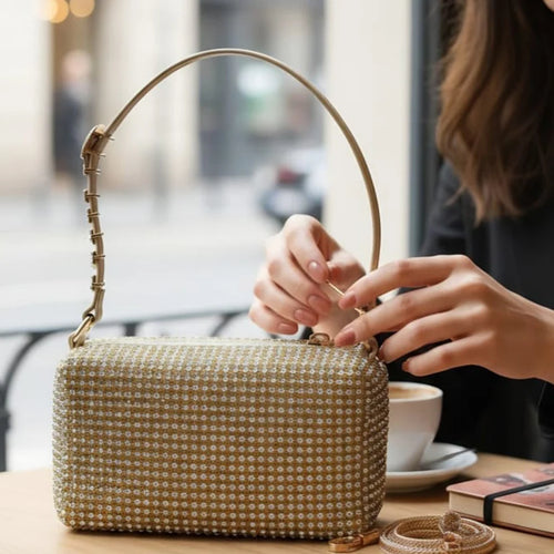 Beaded Gold Evening Shoulder Bag for Women