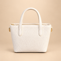 Ivory Textured mini Tote Handbag with Gold-Tone Hardware with cherry charm