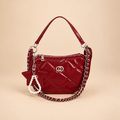 Burgundy Quilted Shoulder Bag with Chain Strap