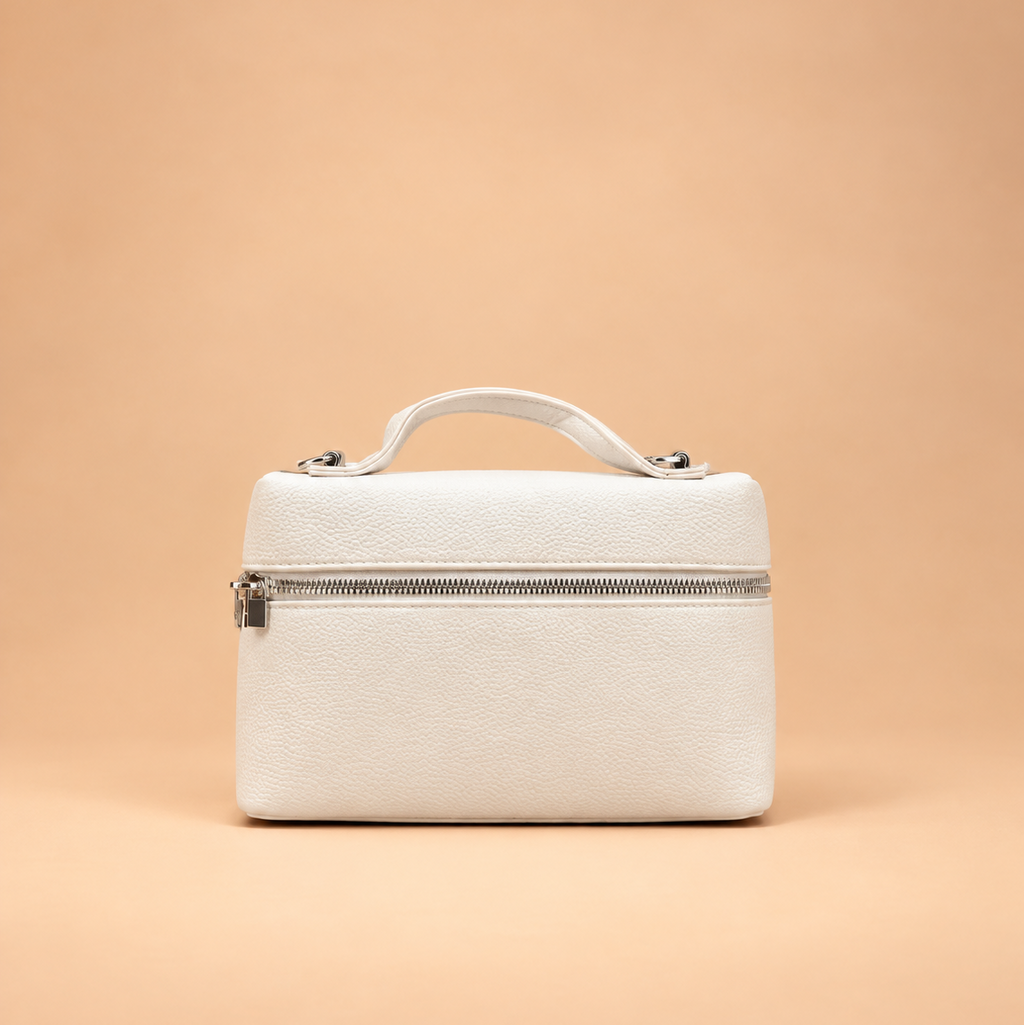 White Textured Leather Vanity Handbag
