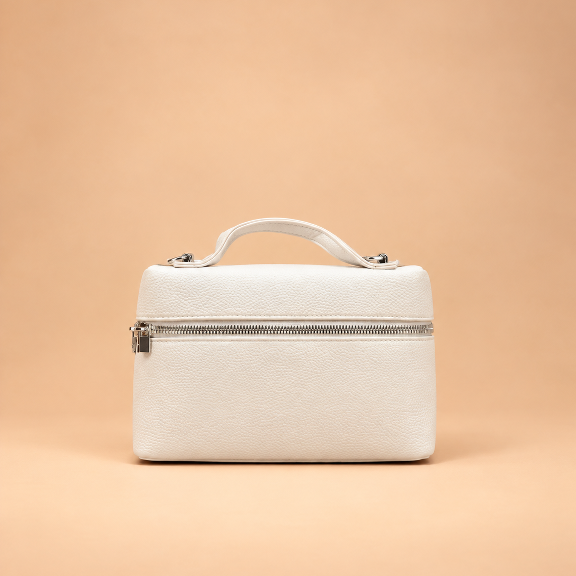 White Textured Leather Vanity Handbag