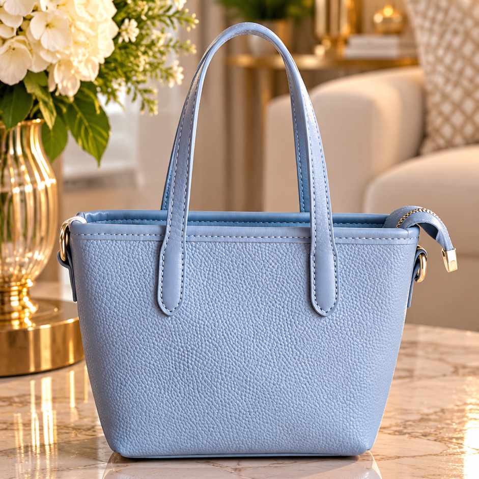 Pastel Blue Textured mini Tote Bag WITH CHERRY CHARM