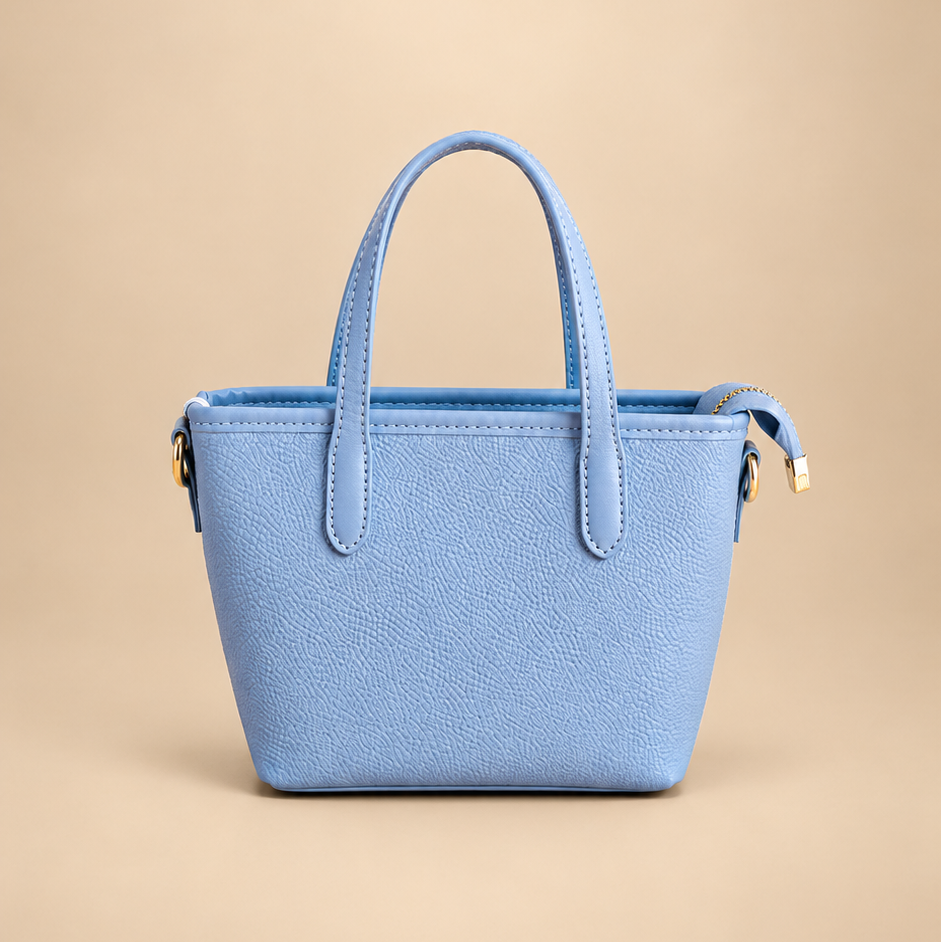 Pastel Blue Textured mini Tote Bag WITH CHERRY CHARM
