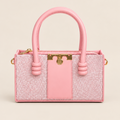 Pink Glitter Structured Handbag with Gold-Tone Clasp
