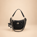 Black Quilted Shoulder Bag with Silver-Tone Chain Strap