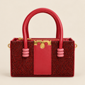 Red Glitter Structured Handbag with Gold-Tone Clasp