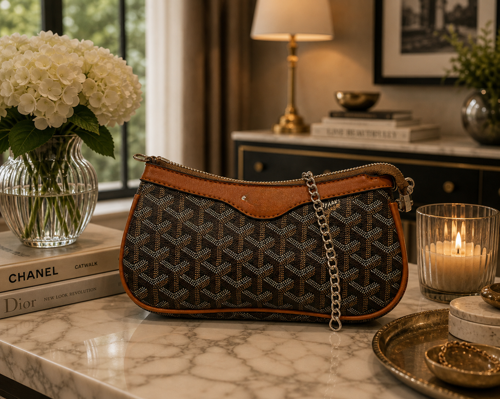 Black Patterned Chain Shoulder Bag with Premium Box Packing