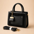 Black Structured HAND Bag with Mini Pouch Charm & Adjustable Strap