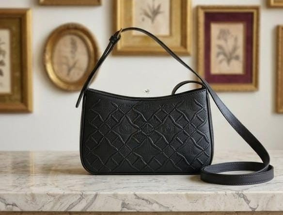 Black Quilted Shoulder Bag with Adjustable Strap