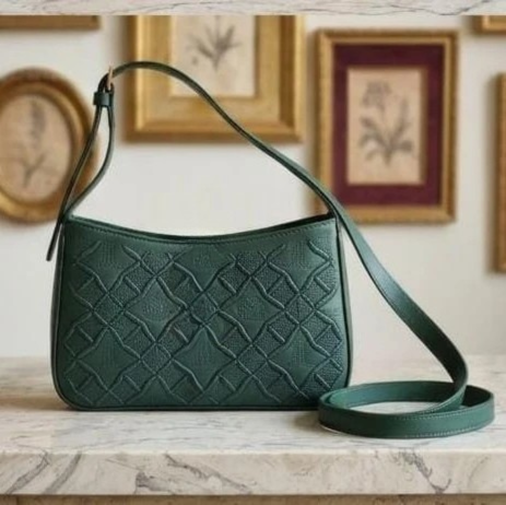 Emerald Green Quilted Shoulder Bag with Adjustable Strap
