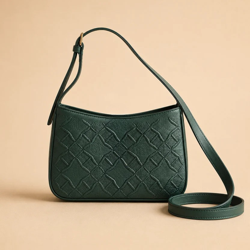 Emerald Green Quilted Shoulder Bag with Adjustable Strap