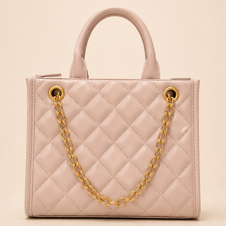 Pastel Pink Quilted Chain Handle Shoulder Bag