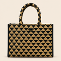 Black & Gold Geometric Tote Bag with Braided Handles