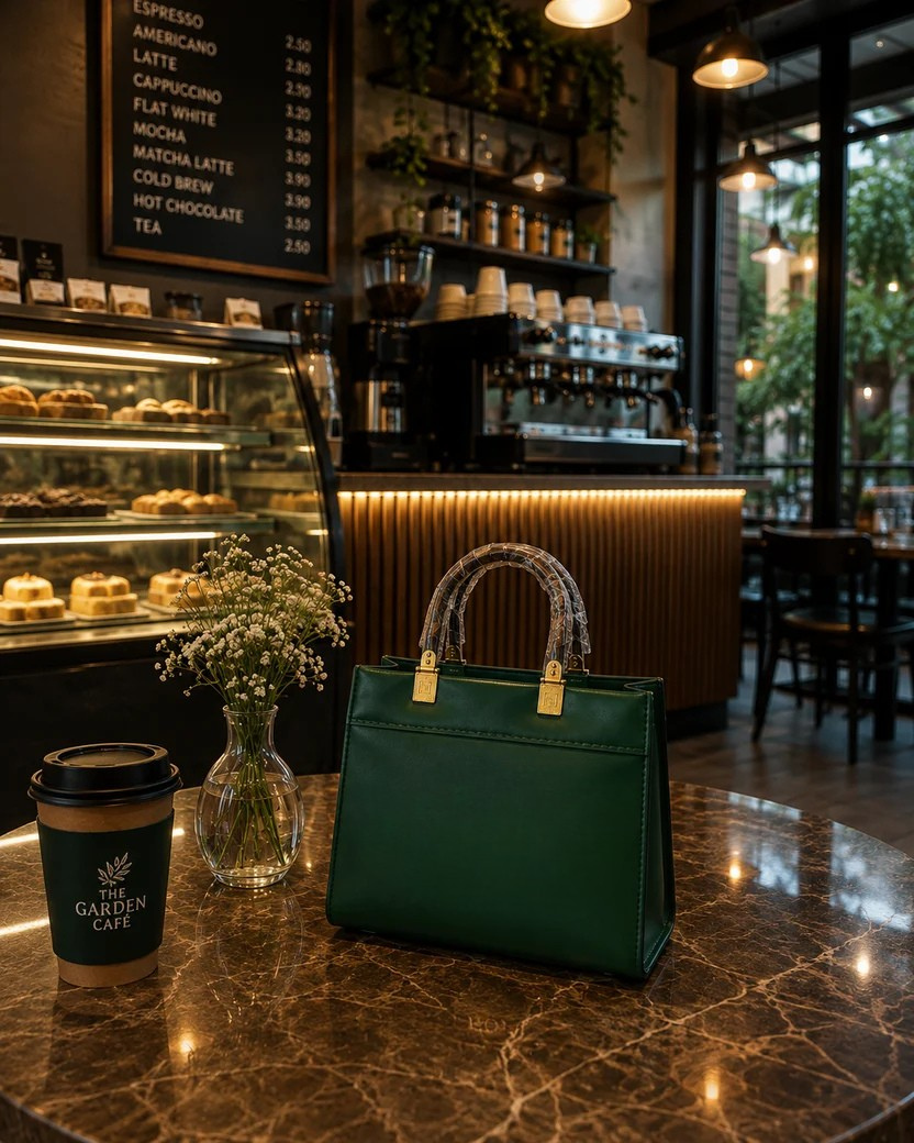 Emerald Green Structured Tote Bag with Gold Hardware