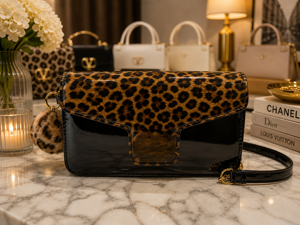 Leopard Print Patent Shoulder Bag