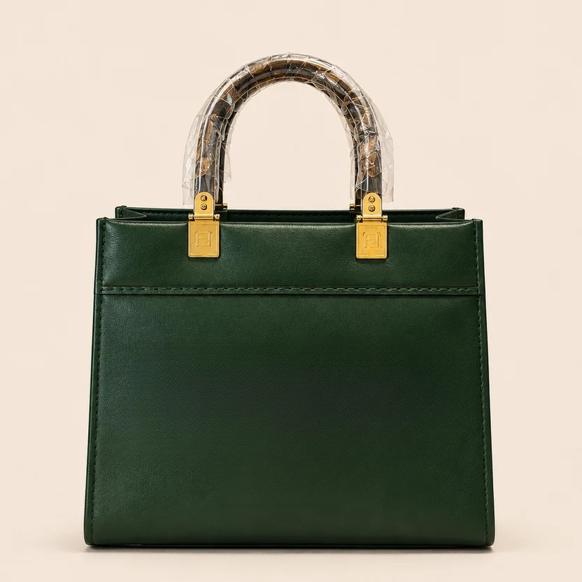 Emerald Green Structured Tote Bag with Gold Hardware