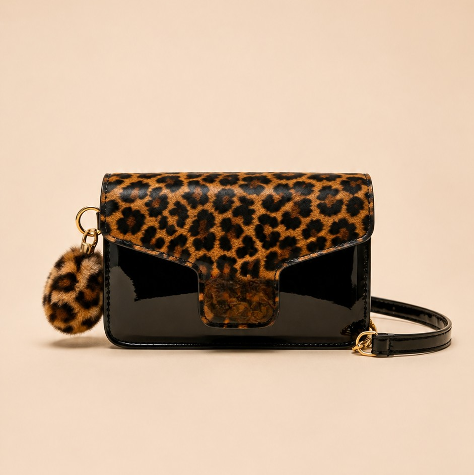 Leopard Print Patent Shoulder Bag