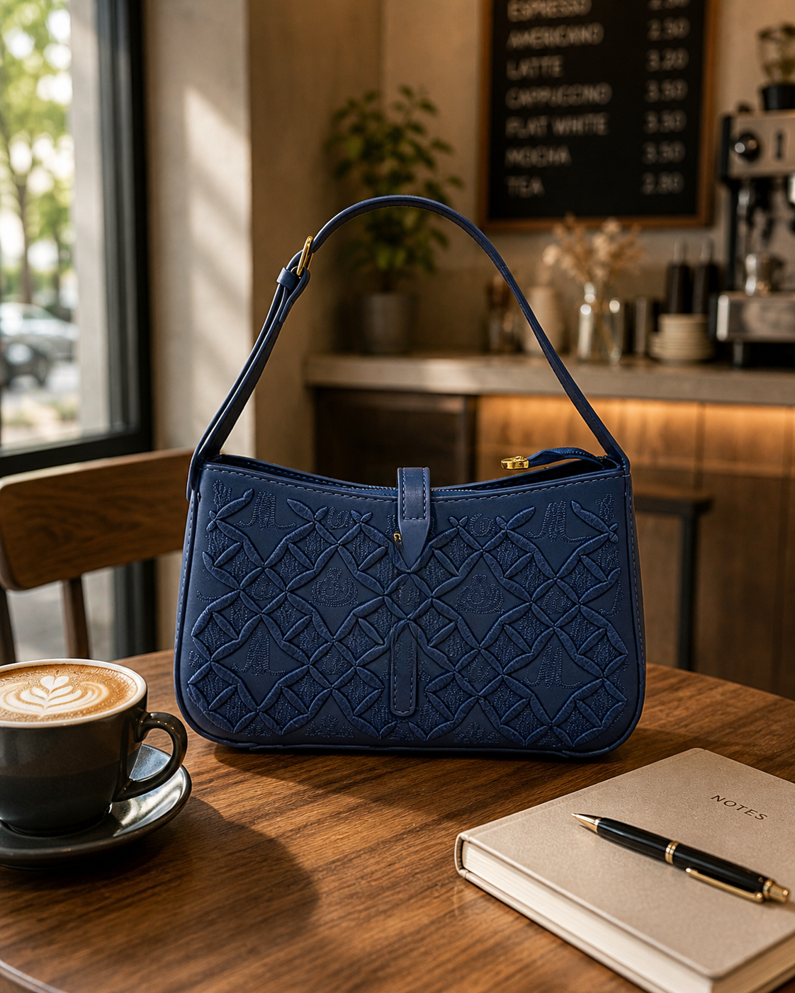 Quilted Embroidery Embossed Shoulder Bag