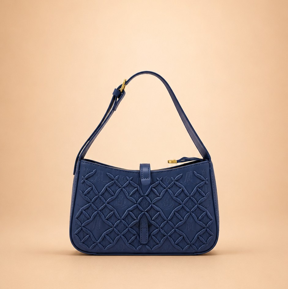 Quilted Embroidery Embossed Shoulder Bag