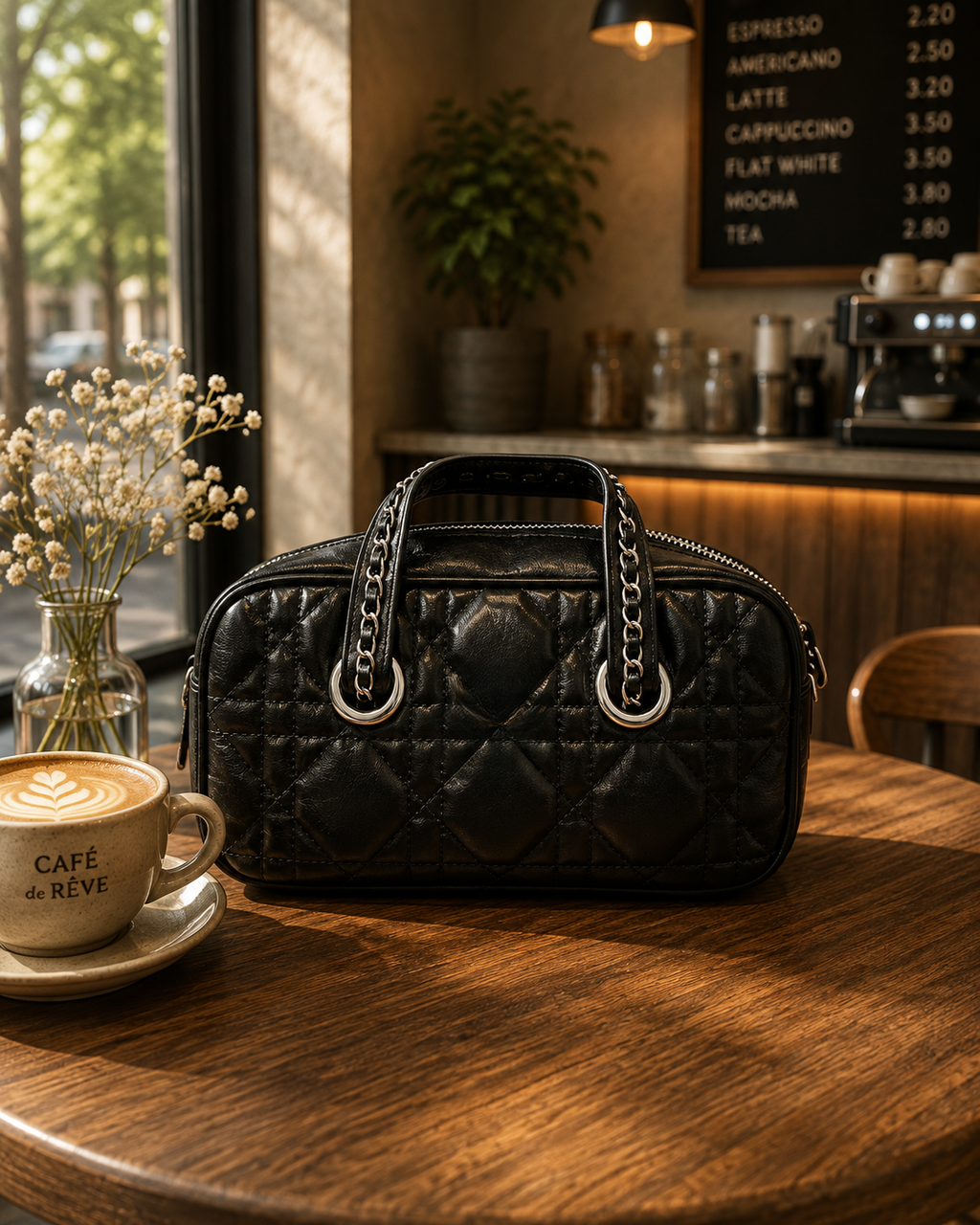 Quilted Chain Handle Handbag