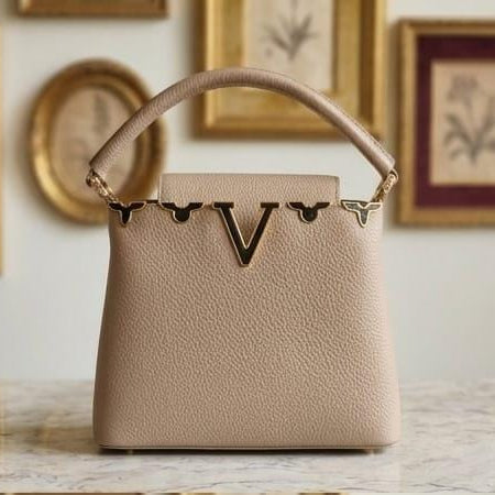 Beige Structured Mini Handbag with Top Handle
