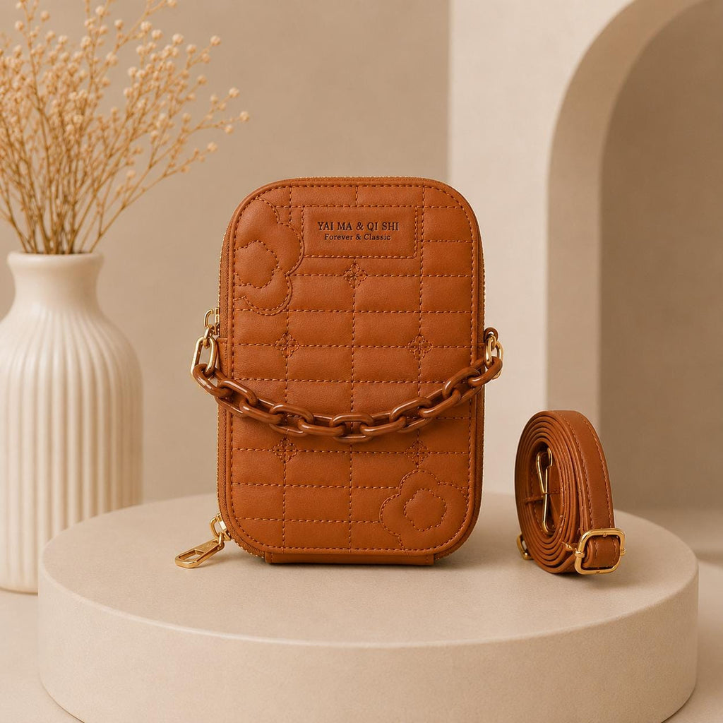 Lavender Textured Crossbody Bag with Statement Chain