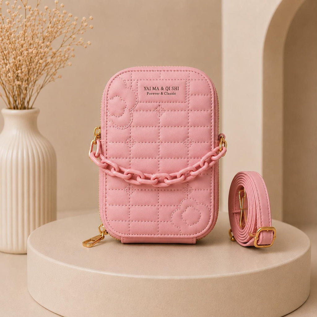 Lavender Textured Crossbody Bag with Statement Chain