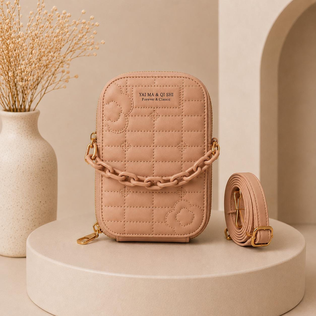 Lavender Textured Crossbody Bag with Statement Chain
