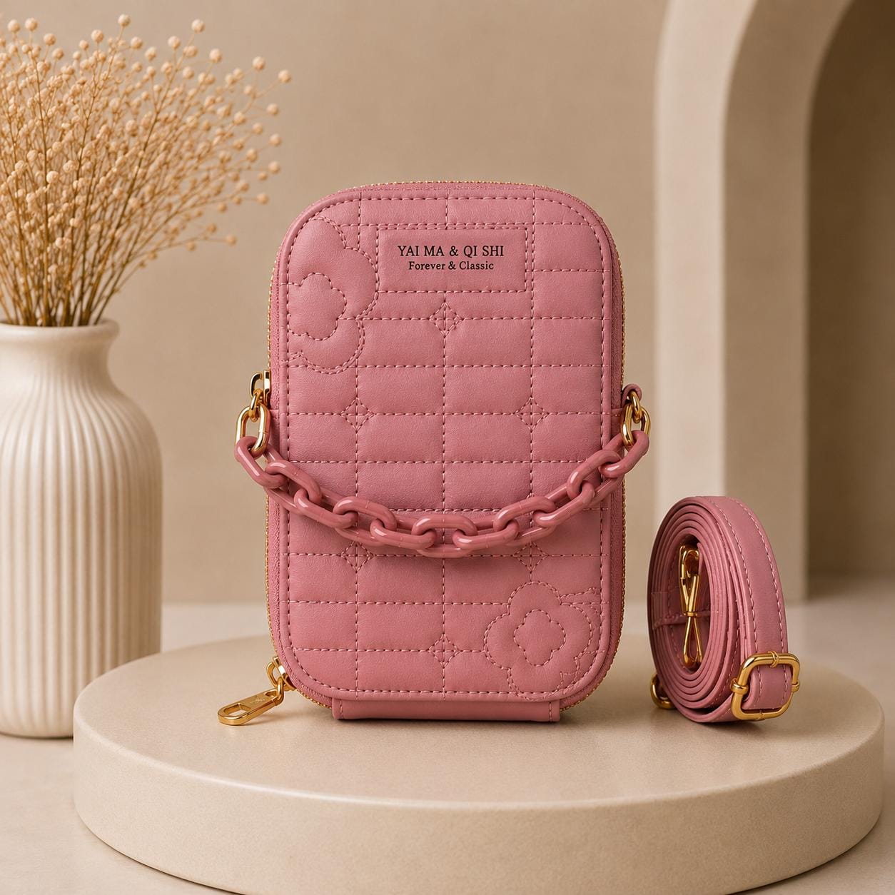 Lavender Textured Crossbody Bag with Statement Chain