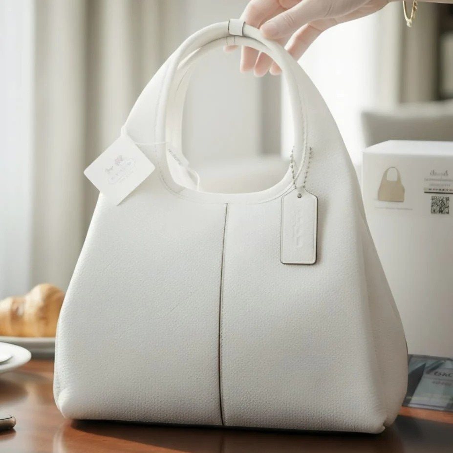 White Textured Hobo Shoulder Bag