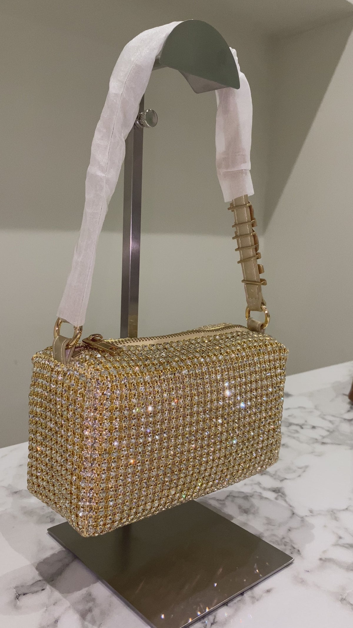 Rhinestone studded Gold Evening Shoulder Bag for Women