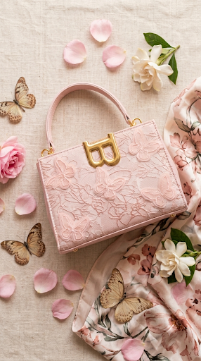 Pink 3D BUTTERFLY Floral Lace Premium Handbag