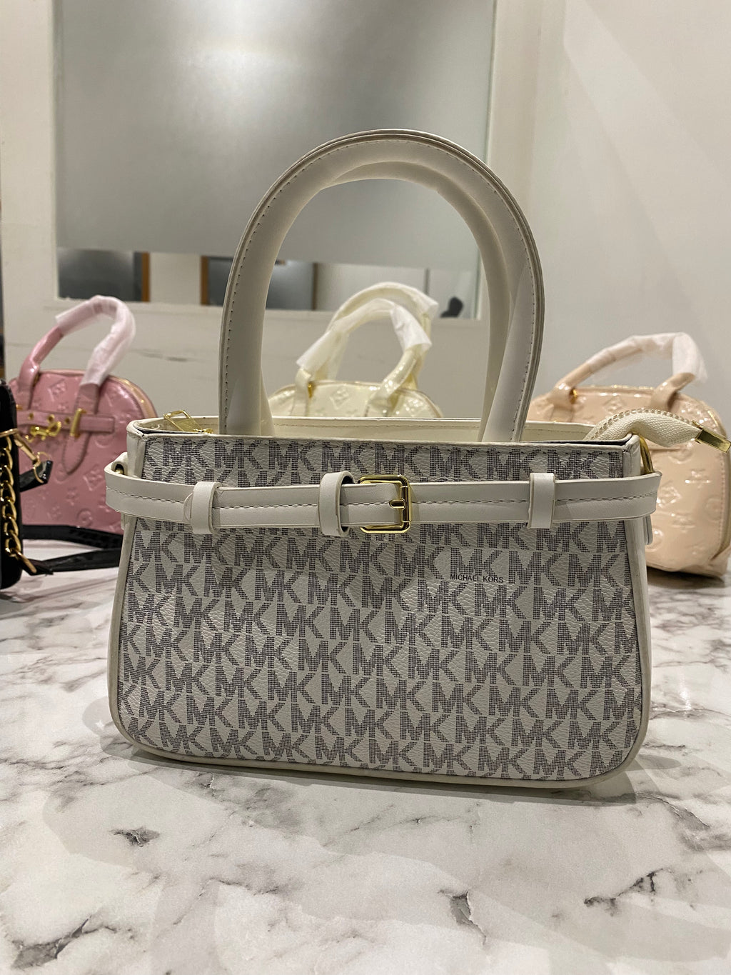 Elegant Ivory Monogram Handbag with Belt Detail ✨