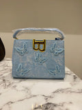 Baby Blue 3D BUTTERFLY Floral Lace Premium Handbag